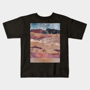 Abstract landscape with mountains and sky, red rock, mixed media collage Kids T-Shirt